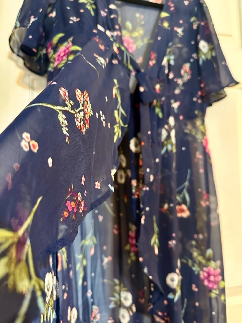 Moa Moa Floral Sheer Kimono Cover Up Boho Festival Navy Large - Picture 12 of 14